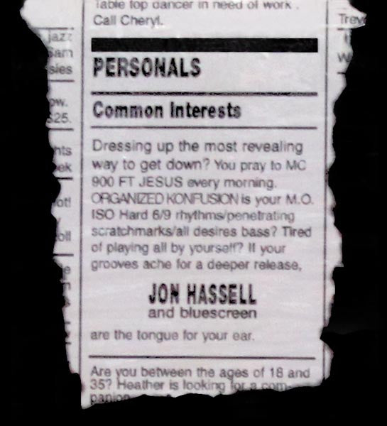 Personals Jon Hassell,Bluescreen