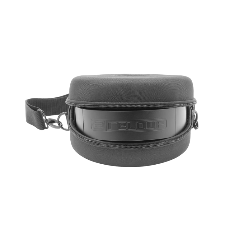 Reloop Premium Headphone Bag XT in black, padded carrying case with zipper for storing and protecting DJ headphones.