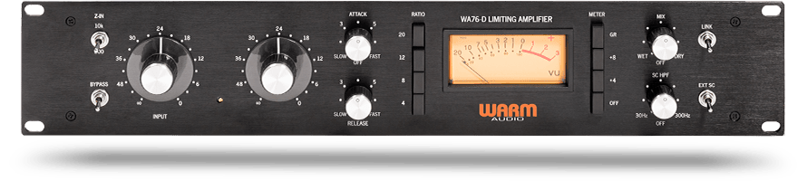 Warm Audio Single Channel FET Compressor Rev D showing front panel with control knobs and input/output connections.