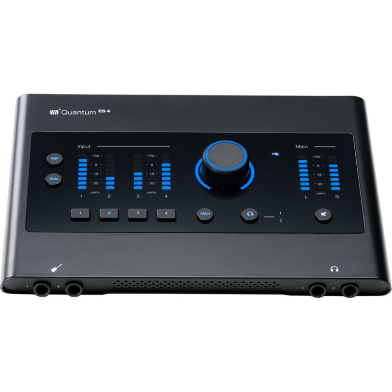 PreSonus Quantum 4 x 4 USB-C audio interface with 24-bit/192 kHz recording and multiple input/output ports.