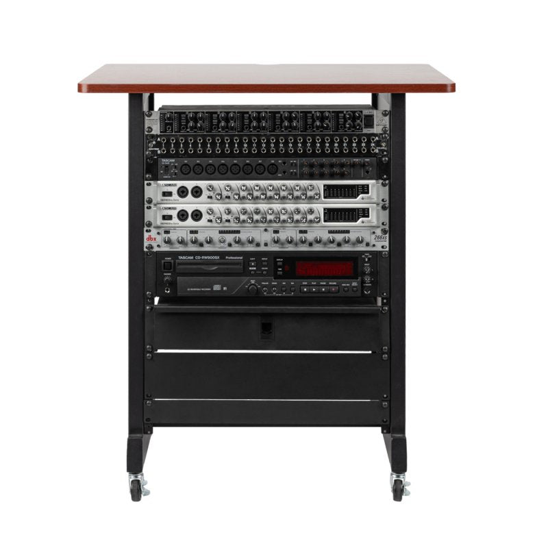 Gator RI-STRK-14U-CH 14U Wood Rack Cabinet with Casters and Leveling Feet in Cherry Finish 