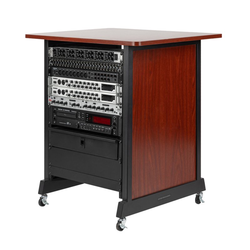 Gator RI-STRK-14U-CH 14U Wood Rack Cabinet with Casters and Leveling Feet in Cherry Finish 