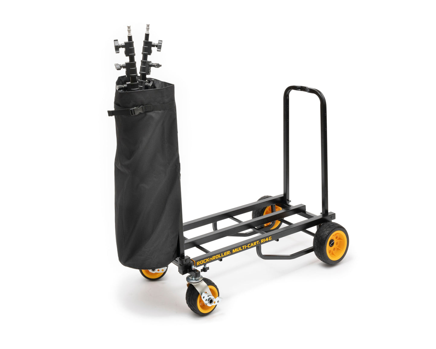 Black RockNRoller MultiCart handle bag with rigid bottom for R14, R16, R18 Multi-Cart, designed for easy transport and storage.