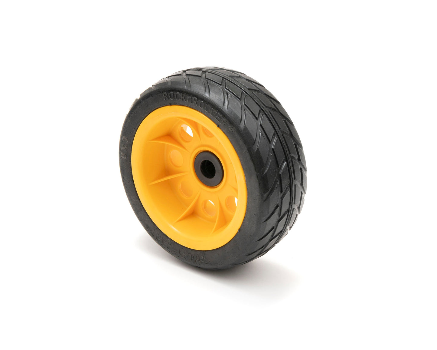 Pair of RockNRoller MultiCart R-Trac ground glider rear wheels with offset hubs, 8x3-inch size for select carts.