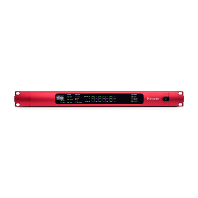 Focusrite Pro RedNet HD32R 32-channel Dante network audio interface from the RedNet Series, front view with multiple I/O ports