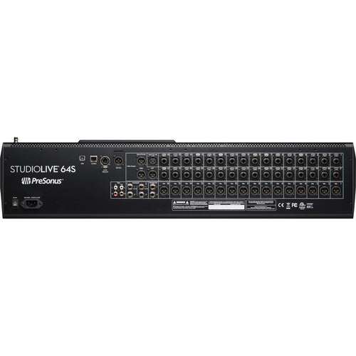 PreSonus StudioLive Series 3 S 76-channel digital mixing console with numerous knobs, faders, and input/output ports.