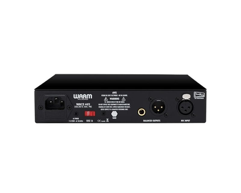 Warm Audio WA12-MK2 Black 1-channel solid state microphone and instrument preamp with control knobs and black finish.