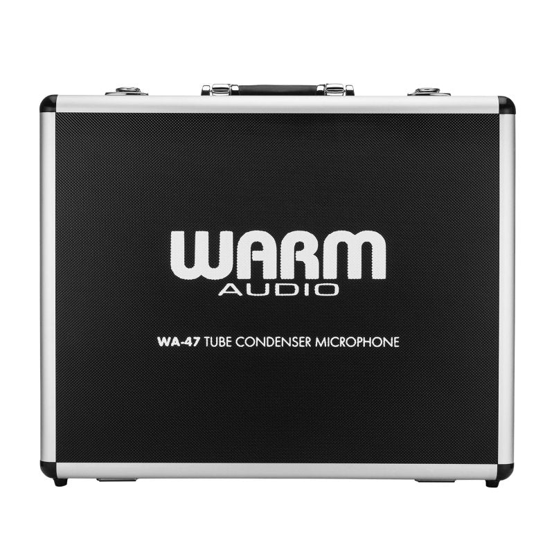 Warm Audio aluminum flight case with padded interior designed for WA-47 microphone, offering protection and portability.