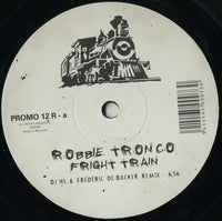 Rectangle Triangle Fright Train (Remixes) album cover featuring dark train imagery and vibrant remix artwork.
