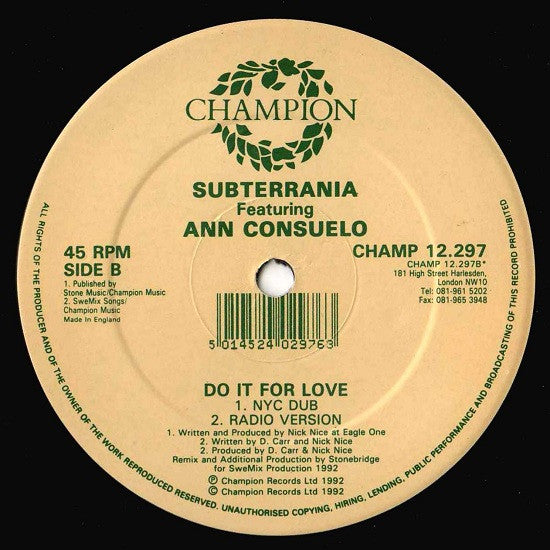 Do It For Love Subterrania,Ann Consuelo
