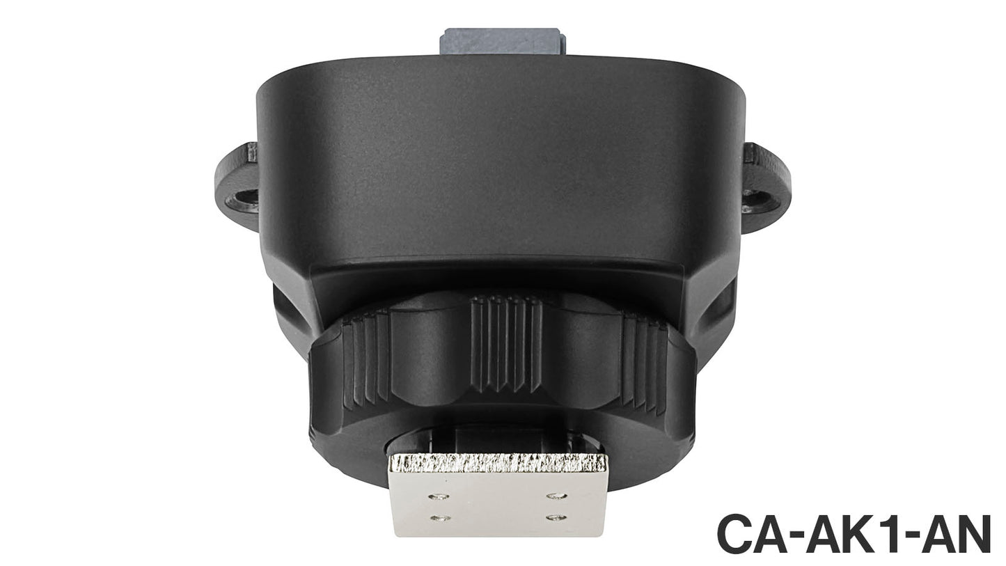 Tascam CA-AK1-An cold shoe mount conversion adapter attached to Tascam audio recorder for video and DSLR use.