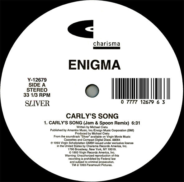 Enigma - Carly's Song, 12" vinyl, on Charisma (1993)