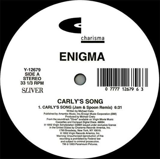 Enigma - Carly's Song, 12" vinyl, on Charisma (1993)