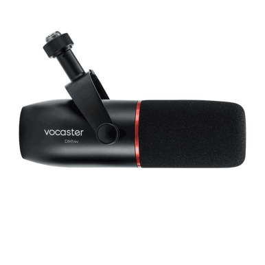 Focusrite Dynamic Cardioid XLR Podcasting Microphone with microphone stand and accessories for high-quality audio recording.