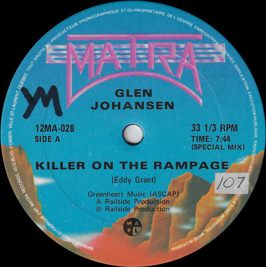 Glen Johansen - Killer On The Rampage, 12" vinyl, on Matra (1983)
