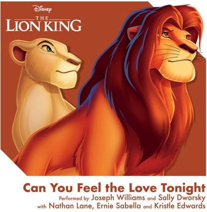 Rectangle Triangle The Lion King 3-inch vinyl record featuring Can You Feel the Love Tonight, with colorful lion king-themed artwork.