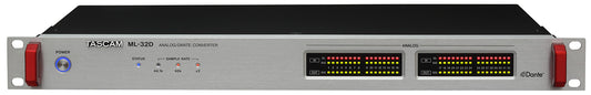 Tascam 32-in/32-out Analog-to-Dante Converter with 24-bit/96kHz Resolution, Dual Redundant Ethernet Jacks
