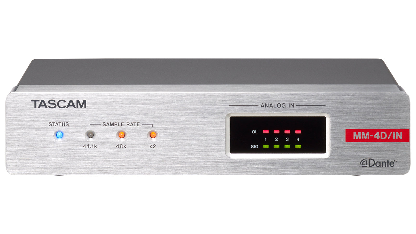 Tascam MM-4D/IN-X 4-Channel Mic/Line Input Dante Converter with DSP Mixer, XLR 