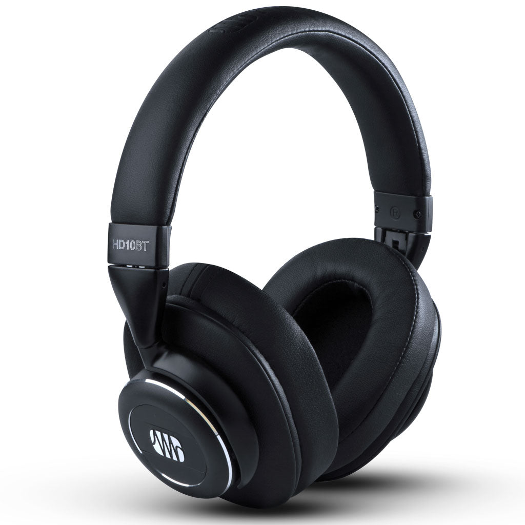 PreSonus Studio headphones with active noise canceling and Bluetooth 5.0, showing over-ear design and control buttons.