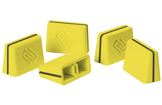 Yellow Reloop fader cap set for DJ cartridges and styli, featuring durable plastic construction and easy grip design.