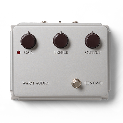 Warm Audio Centavo professional overdrive effects pedal in silver, guitar stompbox with knobs and input/output jacks.